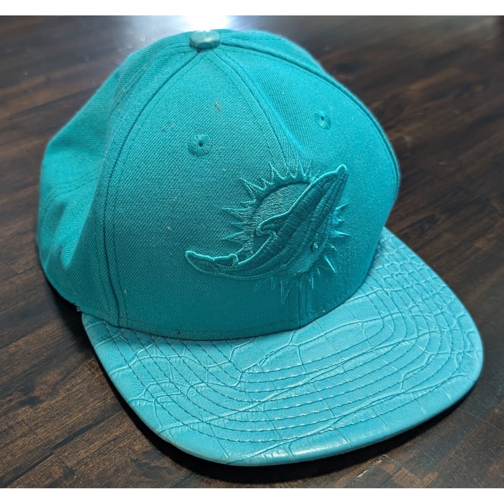 New Era 9FIFTY Miami Dolphins NFL Aqua Teal Snapback Hat Croc Skin Brim OSFA Cap
